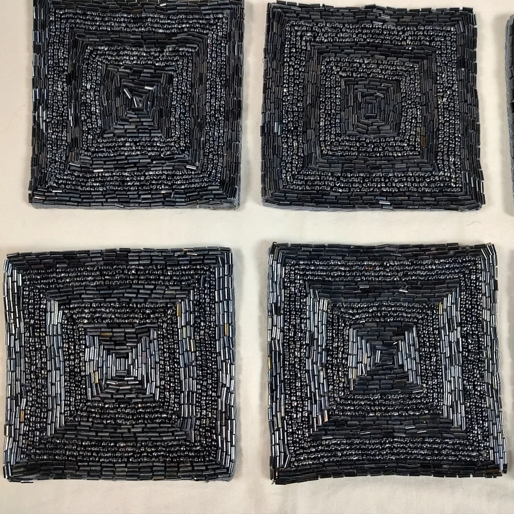 Williams Sonoma Indigo Beaded Cloth Square Coasters Set of 8